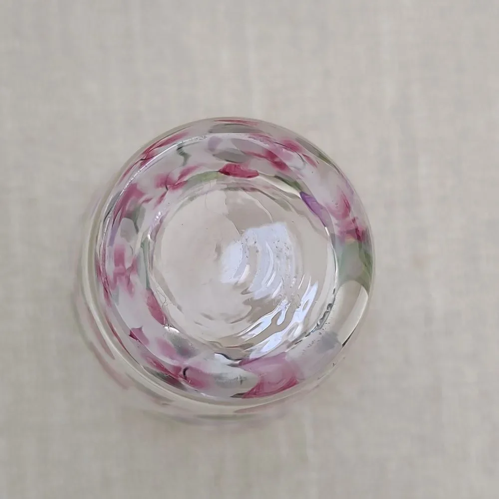 Hand Painted Floral Glass Vase Artist Signed Vintage